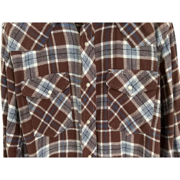 WRANGLER Cotton Fleece Shirt Snap Button-up Long Sleeve Front Pockets - Picture 4 of 9